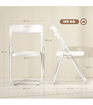 Juego de 6 Sillas Plegables de Plástico con Respaldo Curvo Diseño Ventilación Estructura de Acero 48,5x47x75 cm Blanco