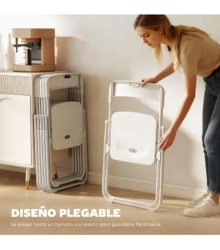 Juego de 6 Sillas Plegables de Plástico con Respaldo Curvo Diseño Ventilación Estructura de Acero 48,5x47x75 cm Blanco