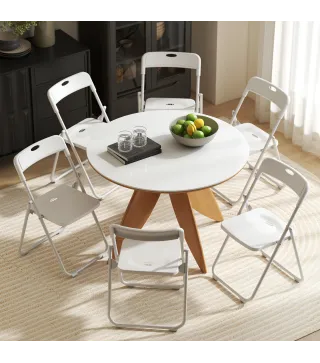 Juego de 6 Sillas Plegables de Plástico con Respaldo Curvo Diseño Ventilación Estructura de Acero 48,5x47x75 cm Blanco