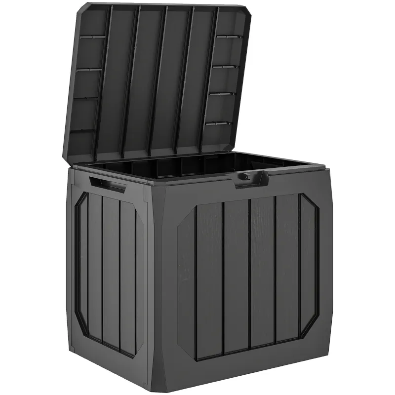 Baúl de Almacenaje Exterior de Plástico Capacidad 121L con 2 Asas y Tapa Bloqueable Impermeable 56x45x53 cm Negro