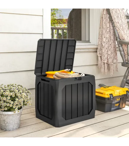 Baúl de Almacenaje Exterior de Plástico Capacidad 121L con 2 Asas y Tapa Bloqueable Impermeable 56x45x53 cm Negro