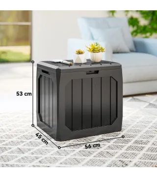 Baúl de Almacenaje Exterior de Plástico Capacidad 121L con 2 Asas y Tapa Bloqueable Impermeable 56x45x53 cm Negro