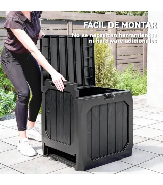 Baúl de Almacenaje Exterior de Plástico Capacidad 121L con 2 Asas y Tapa Bloqueable Impermeable 56x45x53 cm Negro