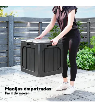 Baúl de Almacenaje Exterior de Plástico Capacidad 121L con 2 Asas y Tapa Bloqueable Impermeable 56x45x53 cm Negro