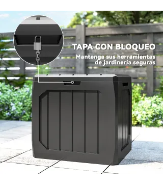 Baúl de Almacenaje Exterior de Plástico Capacidad 121L con 2 Asas y Tapa Bloqueable Impermeable 56x45x53 cm Negro