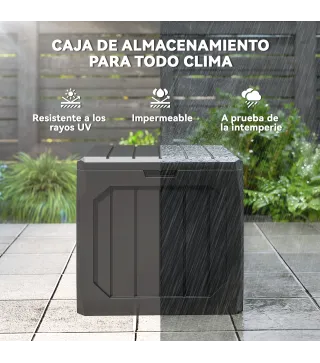 Baúl de Almacenaje Exterior de Plástico Capacidad 121L con 2 Asas y Tapa Bloqueable Impermeable 56x45x53 cm Negro