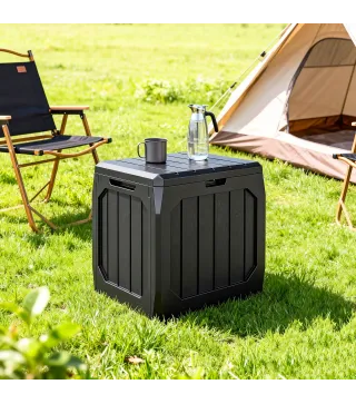 Baúl de Almacenaje Exterior de Plástico Capacidad 121L con 2 Asas y Tapa Bloqueable Impermeable 56x45x53 cm Negro