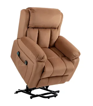 Sillón Relax Reclinable Eléctrico Levanta Personas con Masaje Vibratorio y Calor Control Remoto Reposapiés Marrón