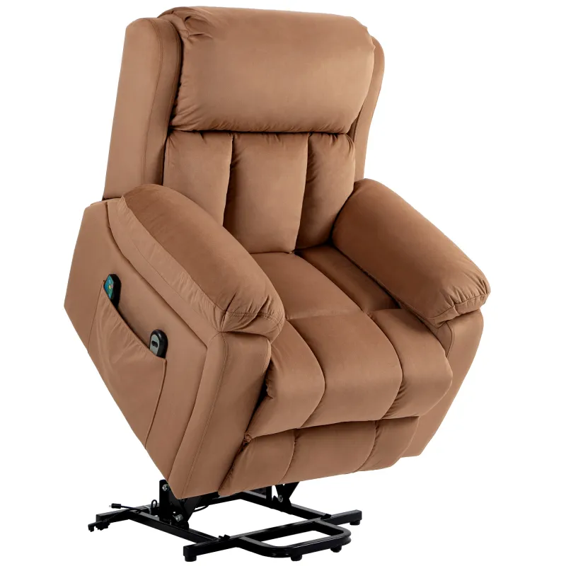 Sillón Relax Reclinable Eléctrico Levanta Personas con Masaje Vibratorio y Calor Control Remoto Reposapiés Marrón