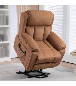Sillón Relax Reclinable Eléctrico Levanta Personas con Masaje Vibratorio y Calor Control Remoto Reposapiés Marrón