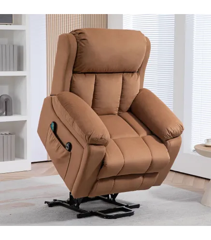 Sillón Relax Reclinable Eléctrico Levanta Personas con Masaje Vibratorio y Calor Control Remoto Reposapiés Marrón