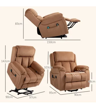 Sillón Relax Reclinable Eléctrico Levanta Personas con Masaje Vibratorio y Calor Control Remoto Reposapiés Marrón