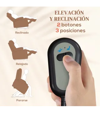 Sillón Relax Reclinable Eléctrico Levanta Personas con Masaje Vibratorio y Calor Control Remoto Reposapiés Marrón