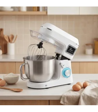 Batidora Amasadora 6L 1400W con Cabezal Inclinable 6 Velocidades Función de Fermentación Pantalla LED Blanco