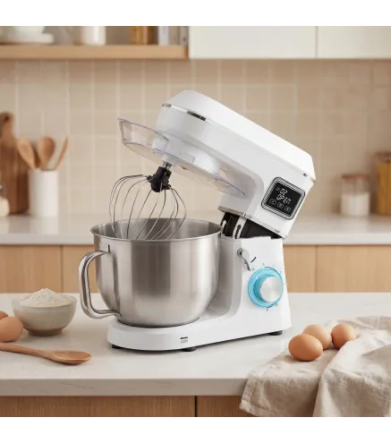 Batidora Amasadora 6L 1400W con Cabezal Inclinable 6 Velocidades Función de Fermentación Pantalla LED Blanco