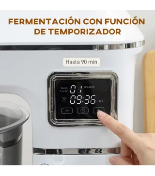 Batidora Amasadora 6L 1400W con Cabezal Inclinable 6 Velocidades Función de Fermentación Pantalla LED Blanco