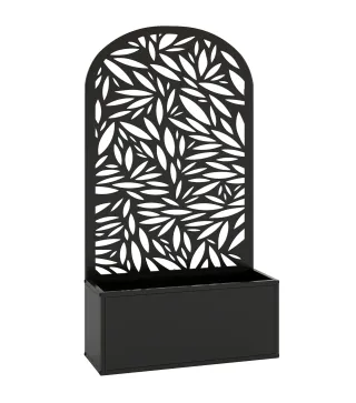 Jardinera con Pantalla de Privacidad Curva de Hojas de Metal y Opción de Montaje en Pared 61x23x113 cm Negro