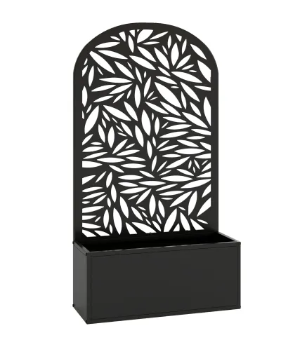 Jardinera con Pantalla de Privacidad Curva de Hojas de Metal y Opción de Montaje en Pared 61x23x113 cm Negro