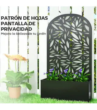 Jardinera con Pantalla de Privacidad Curva de Hojas de Metal y Opción de Montaje en Pared 61x23x113 cm Negro