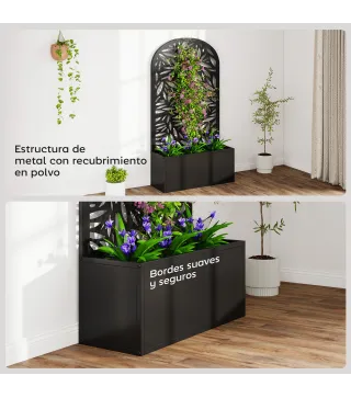 Jardinera con Pantalla de Privacidad Curva de Hojas de Metal y Opción de Montaje en Pared 61x23x113 cm Negro