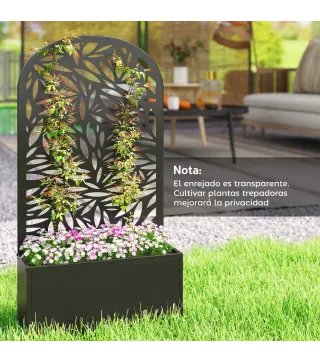 Jardinera con Pantalla de Privacidad Curva de Hojas de Metal y Opción de Montaje en Pared 61x23x113 cm Negro