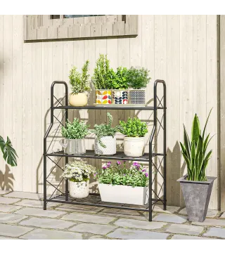 Soporte para Plantas de 3 Niveles Estantería Metálica Resistente para Interior y Exterior 69x28,5x78 cm Negro