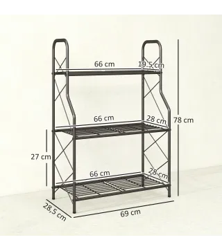 Soporte para Plantas de 3 Niveles Estantería Metálica Resistente para Interior y Exterior 69x28,5x78 cm Negro