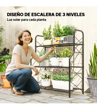 Soporte para Plantas de 3 Niveles Estantería Metálica Resistente para Interior y Exterior 69x28,5x78 cm Negro