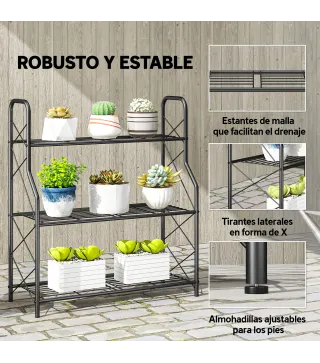 Soporte para Plantas de 3 Niveles Estantería Metálica Resistente para Interior y Exterior 69x28,5x78 cm Negro