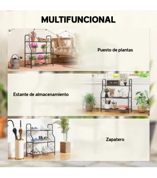 Soporte para Plantas de 3 Niveles Estantería Metálica Resistente para Interior y Exterior 69x28,5x78 cm Negro