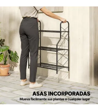 Soporte para Plantas de 3 Niveles Estantería Metálica Resistente para Interior y Exterior 69x28,5x78 cm Negro