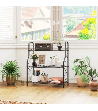 Soporte para Plantas de 3 Niveles Estantería Metálica Resistente para Interior y Exterior 69x28,5x78 cm Negro