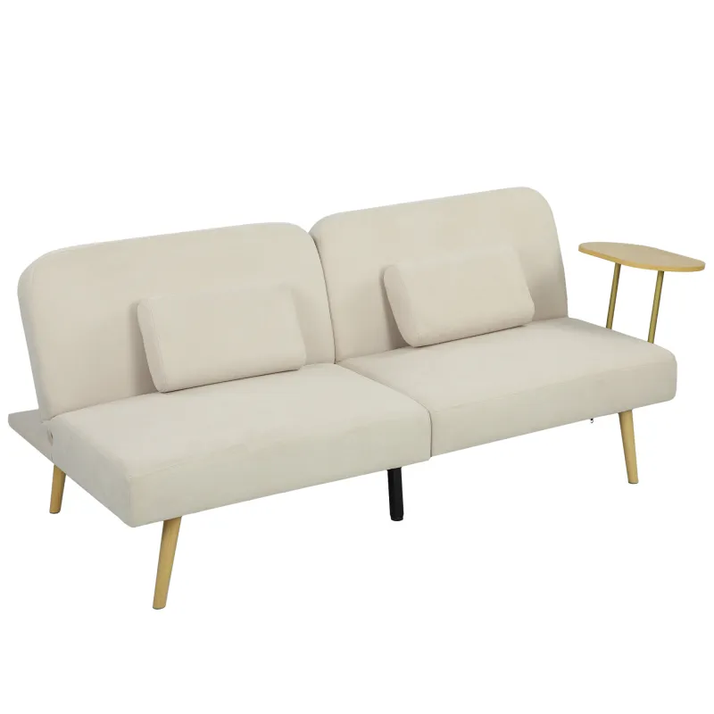 Sofá Cama de 3 Plazas con Mesa Auxiliar 3 en 1 con Respaldo Ajustable Apertura Clik-Clak 196x86x81 cm Beige