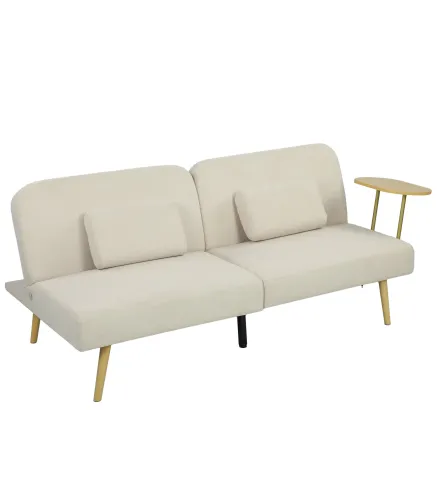 Sofá Cama de 3 Plazas con Mesa Auxiliar 3 en 1 con Respaldo Ajustable Apertura Clik-Clak 196x86x81 cm Beige