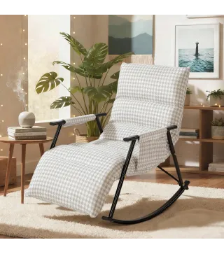 Silla Mecedora con Respaldo y Reposapiés Ajustables Mecedora Sillón Balancín Tapizado en Lino 62x100x89 cm Gris