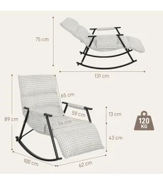 Silla Mecedora con Respaldo y Reposapiés Ajustables Mecedora Sillón Balancín Tapizado en Lino 62x100x89 cm Gris