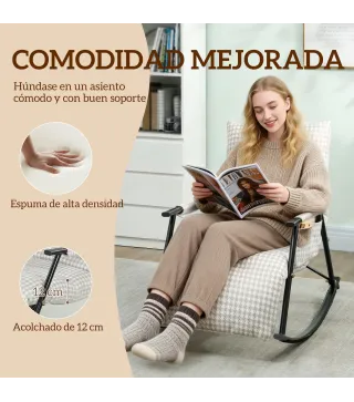 Silla Mecedora con Respaldo y Reposapiés Ajustables Mecedora Sillón Balancín Tapizado en Lino 62x100x89 cm Gris