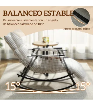 Silla Mecedora con Respaldo y Reposapiés Ajustables Mecedora Sillón Balancín Tapizado en Lino 62x100x89 cm Gris