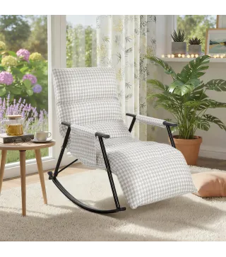 Silla Mecedora con Respaldo y Reposapiés Ajustables Mecedora Sillón Balancín Tapizado en Lino 62x100x89 cm Gris