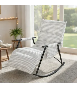 Silla Mecedora con Respaldo y Reposapiés Ajustables Mecedora Sillón Balancín Tapizado en Lino 62x100x89 cm Gris