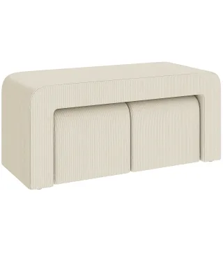Juego de 3 Bancos Zapateros Grande y 2 Pequeños Modernos de Pana Diseño Compacto Mesa Auxiliar 104x44x48 cm Crema