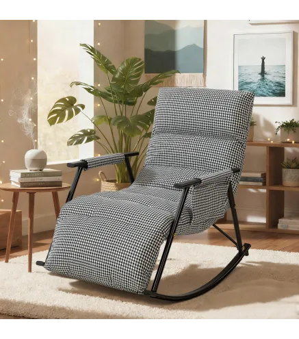 Silla Mecedora con Respaldo y Reposapiés Ajustables Mecedora Sillón Balancín Tapizado en Lino 62x100x89 cm Negro