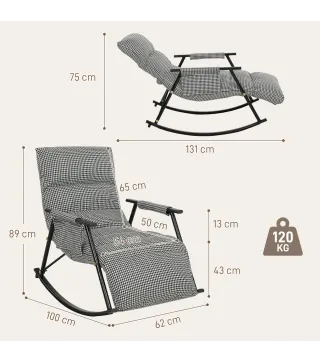 Silla Mecedora con Respaldo y Reposapiés Ajustables Mecedora Sillón Balancín Tapizado en Lino 62x100x89 cm Negro