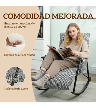 Silla Mecedora con Respaldo y Reposapiés Ajustables Mecedora Sillón Balancín Tapizado en Lino 62x100x89 cm Negro