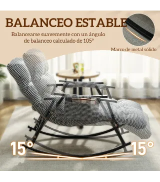 Silla Mecedora con Respaldo y Reposapiés Ajustables Mecedora Sillón Balancín Tapizado en Lino 62x100x89 cm Negro