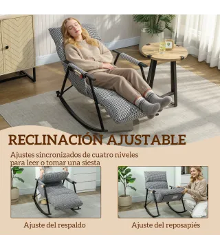 Silla Mecedora con Respaldo y Reposapiés Ajustables Mecedora Sillón Balancín Tapizado en Lino 62x100x89 cm Negro