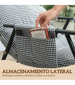 Silla Mecedora con Respaldo y Reposapiés Ajustables Mecedora Sillón Balancín Tapizado en Lino 62x100x89 cm Negro