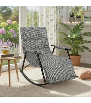 Silla Mecedora con Respaldo y Reposapiés Ajustables Mecedora Sillón Balancín Tapizado en Lino 62x100x89 cm Negro