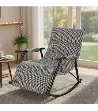 Silla Mecedora con Respaldo y Reposapiés Ajustables Mecedora Sillón Balancín Tapizado en Lino 62x100x89 cm Negro