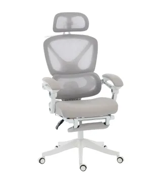 Silla de Escritorio de Malla Reclinable con Reposacabezas Soporte Lumbar Reposapiés y Altura Regulable Gris Claro